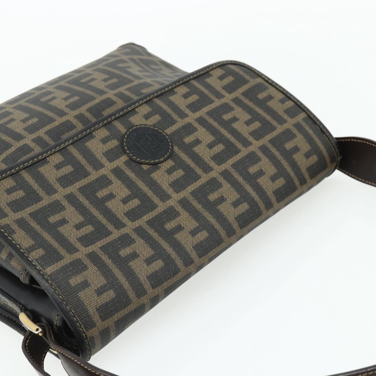 FENDI Zucca Canvas Shoulder Bag Black Brown