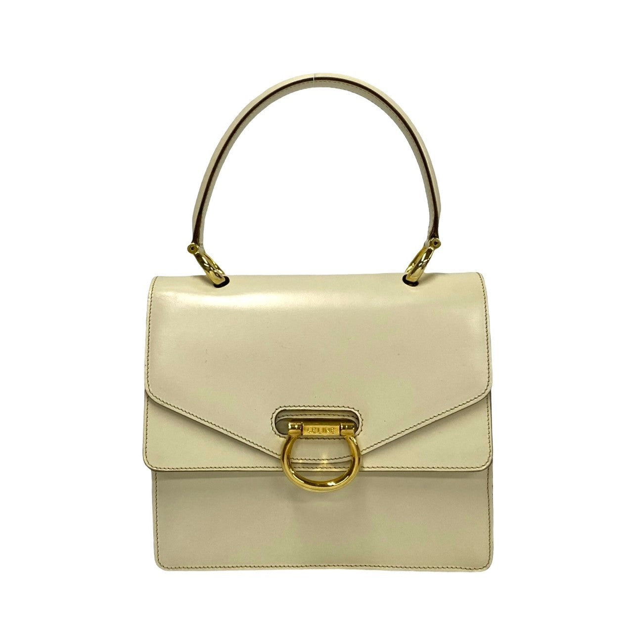 CELINE Handbag leather white Gancini logo Metal Women Used Authentic