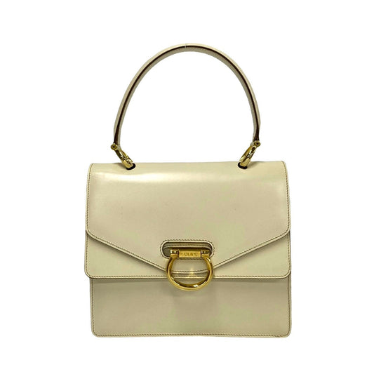CELINE Handbag leather white Gancini logo Metal Women Used Authentic