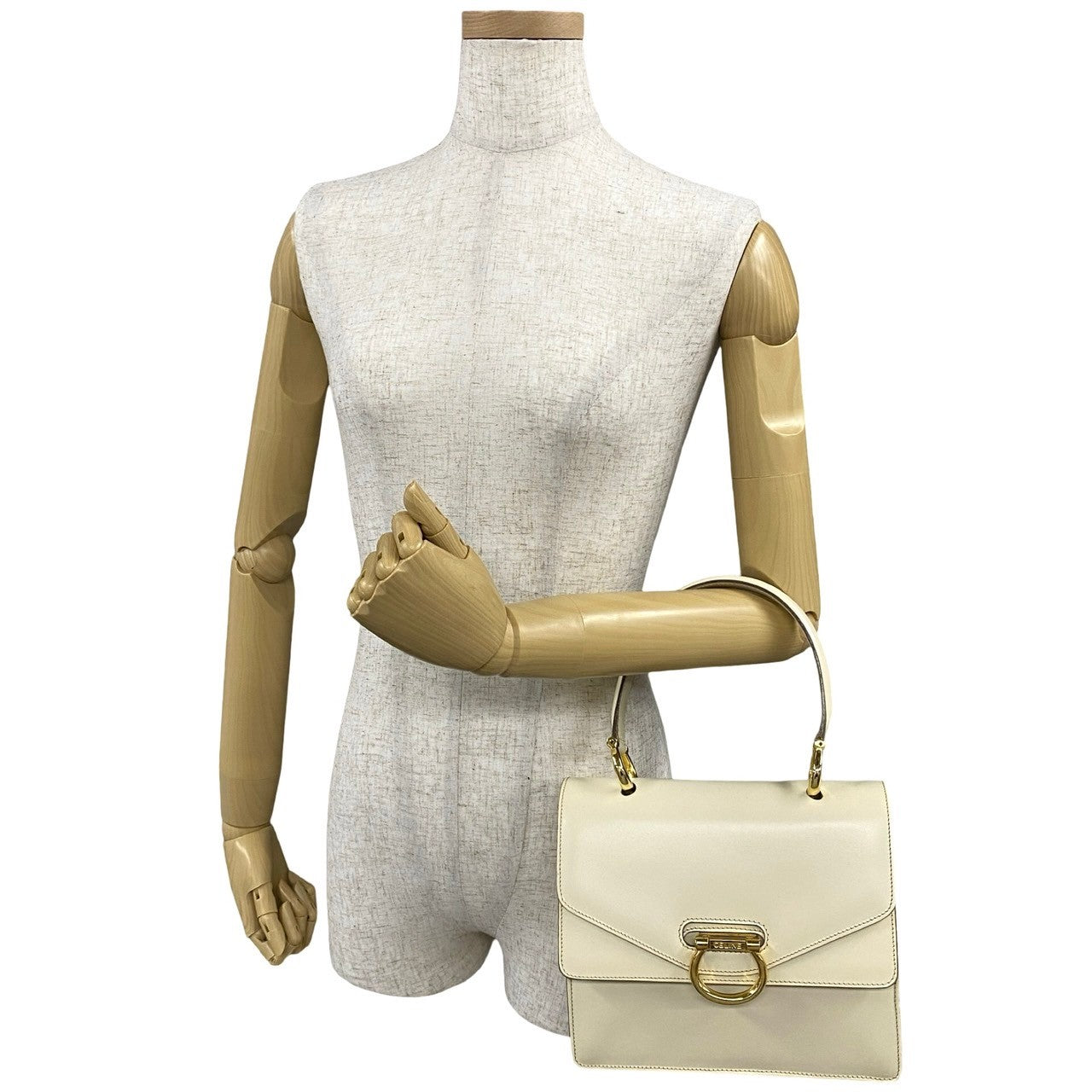 CELINE Handbag leather white Gancini logo Metal Women Used Authentic