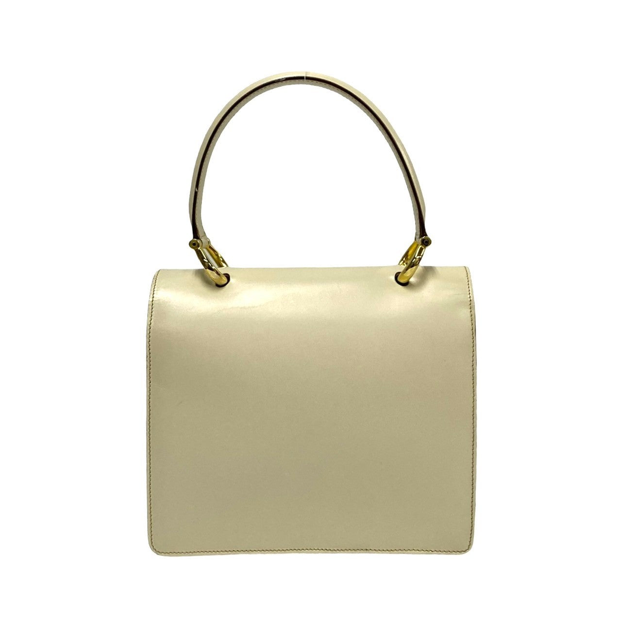 CELINE Handbag leather white Gancini logo Metal Women Used Authentic