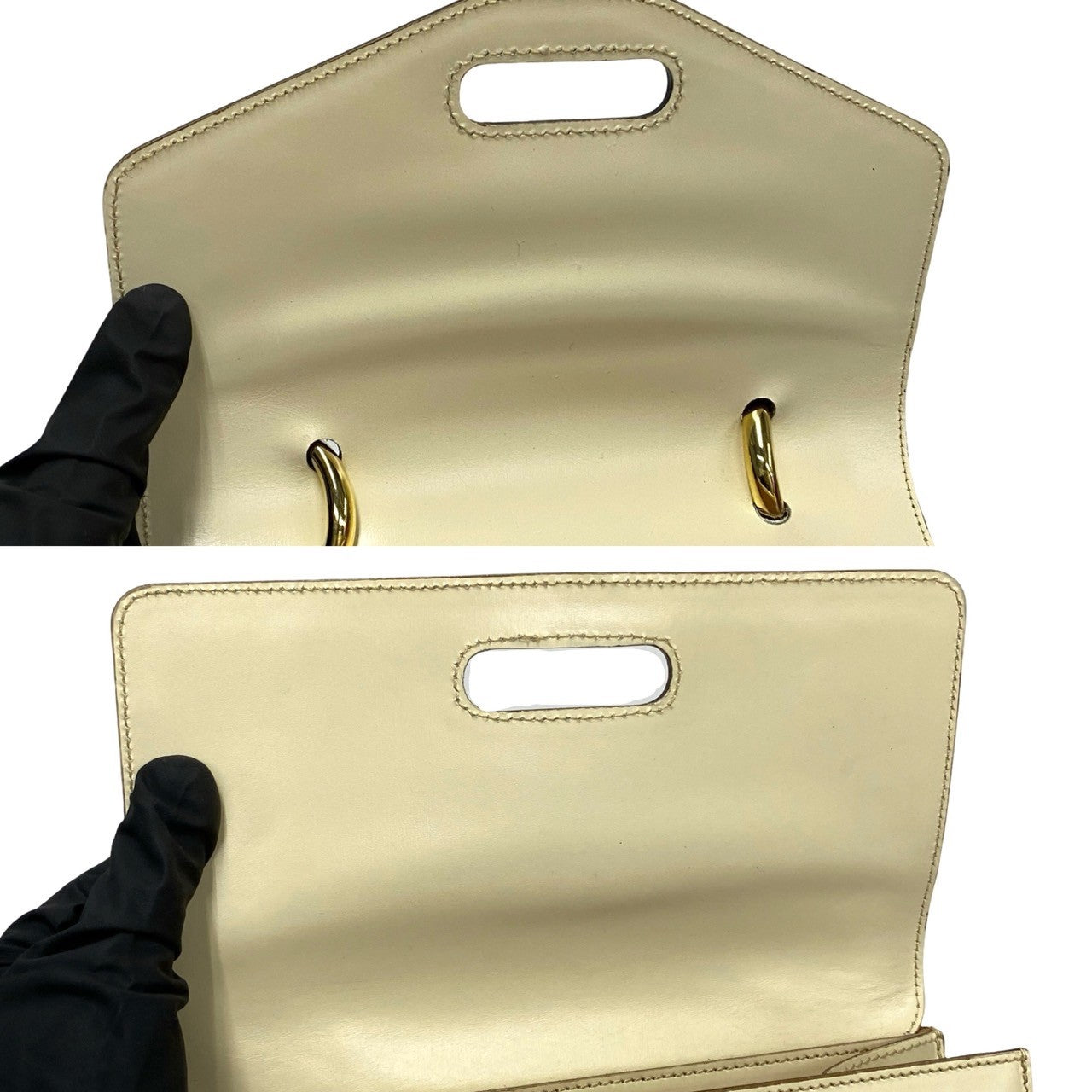 CELINE Handbag leather white Gancini logo Metal Women Used Authentic