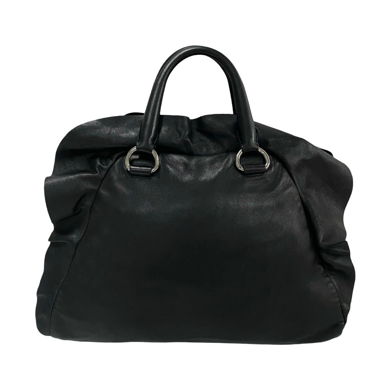 PRADA Handbag leather black logo Metal Women Used Authentic
