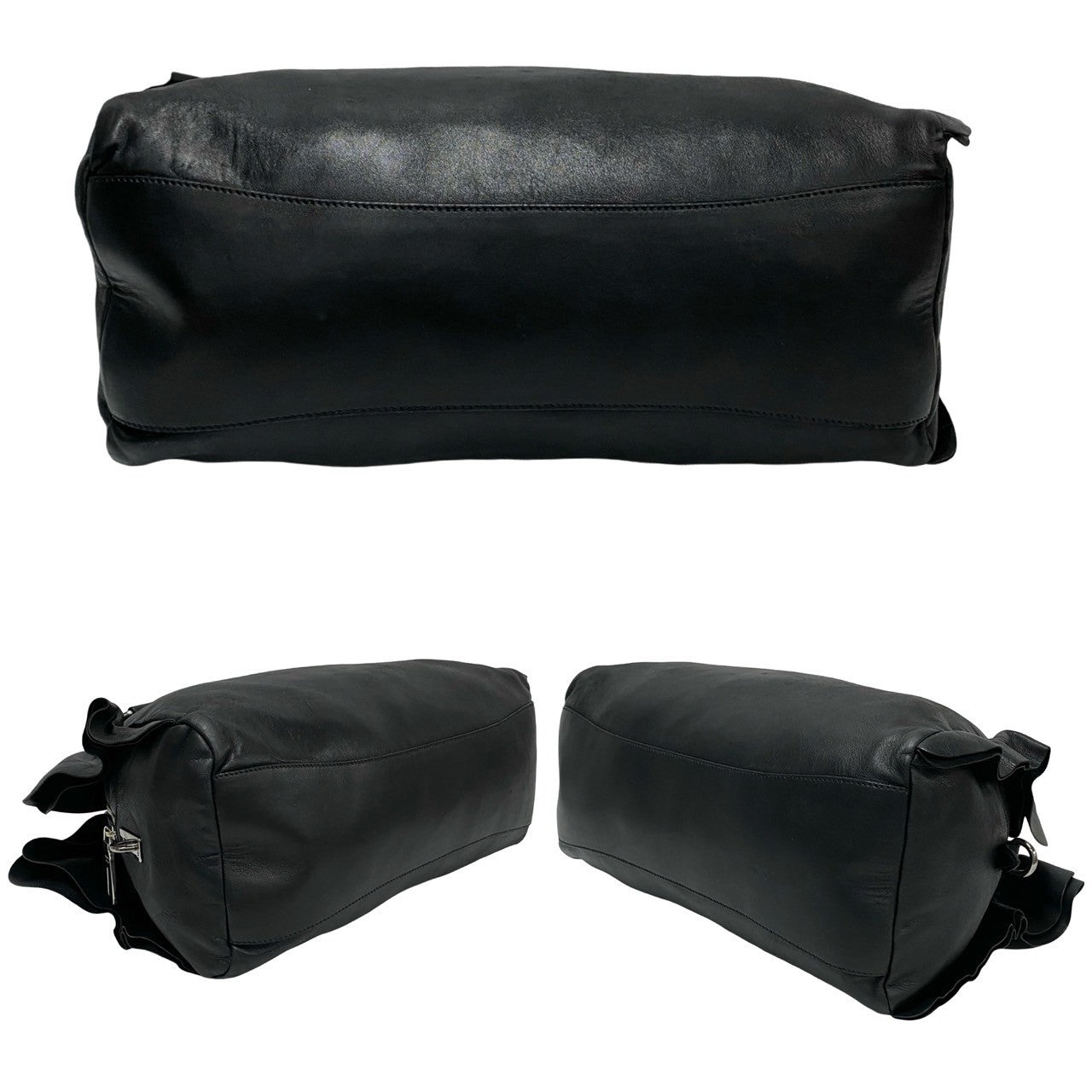 PRADA Handbag leather black logo Metal Women Used Authentic