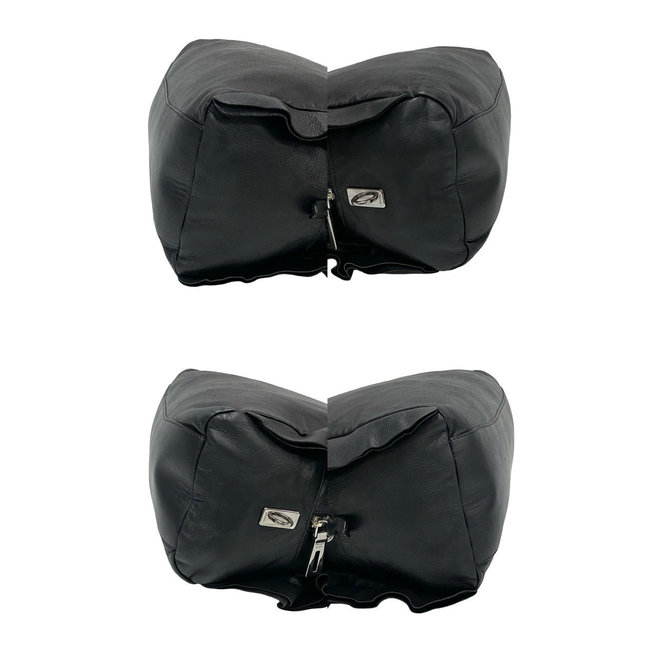 PRADA Handbag leather black logo Metal Women Used Authentic