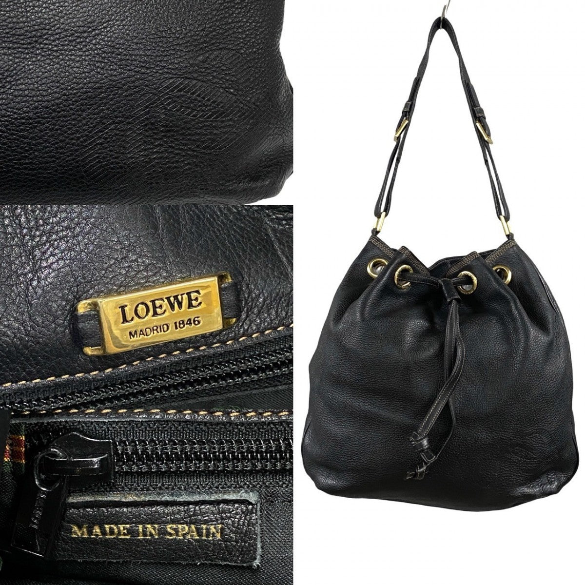 LOEWE Shoulder Bag leather black Anagram logo Women Used Authentic