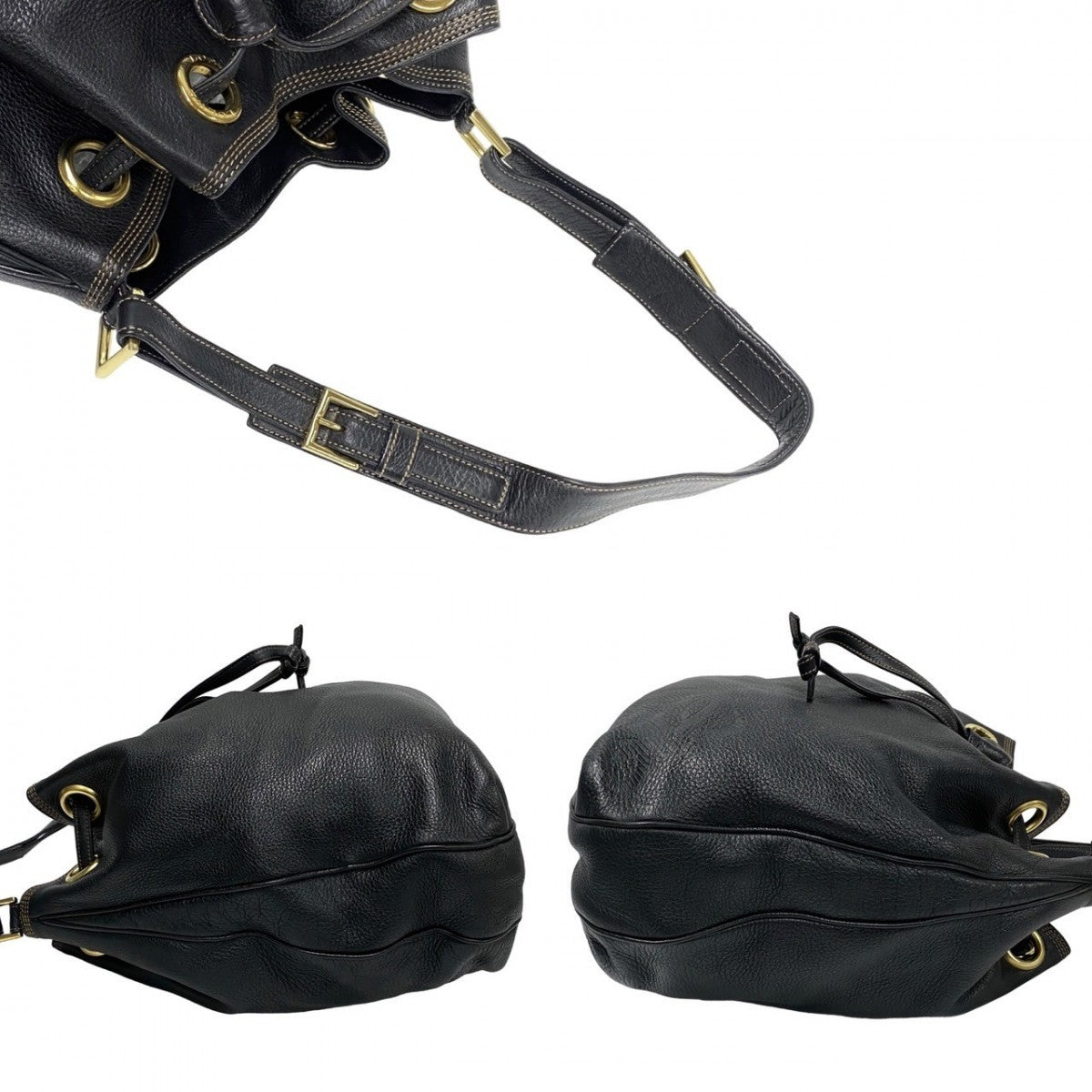 LOEWE Shoulder Bag leather black Anagram logo Women Used Authentic
