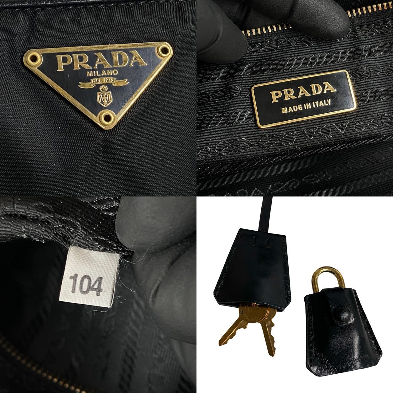 PRADA Handbag Nylon, Leather black Triangle Logo Metal Women Used Authentic