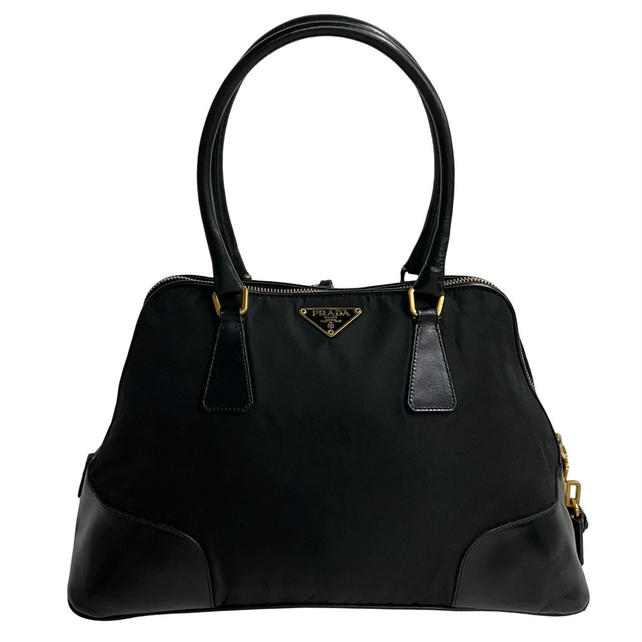 PRADA Handbag Nylon, Leather black Triangle Logo Metal Women Used Authentic