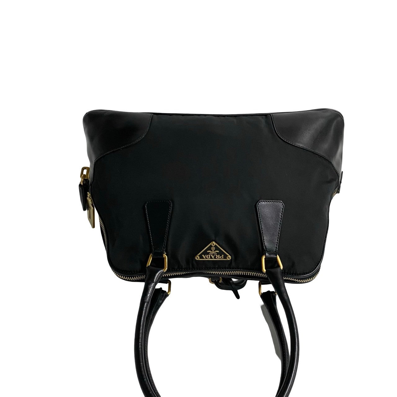 PRADA Handbag Nylon, Leather black Triangle Logo Metal Women Used Authentic