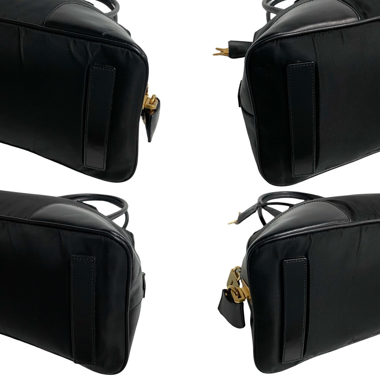 PRADA Handbag Nylon, Leather black Triangle Logo Metal Women Used Authentic