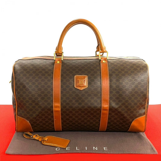 CELINE Boston Duffel bag Leather, PVC Brown Macadam Blason Pattern Women Used Authentic