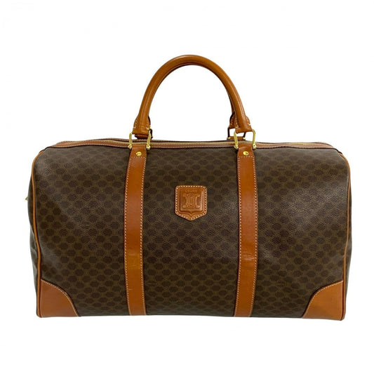 CELINE Boston Duffel bag Leather, PVC Brown Macadam Blason Pattern Women Used Authentic