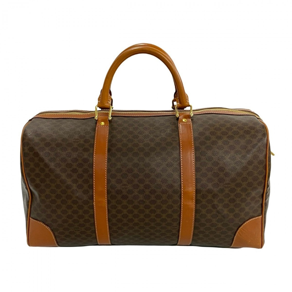 CELINE Boston Duffel bag Leather, PVC Brown Macadam Blason Pattern Women Used Authentic