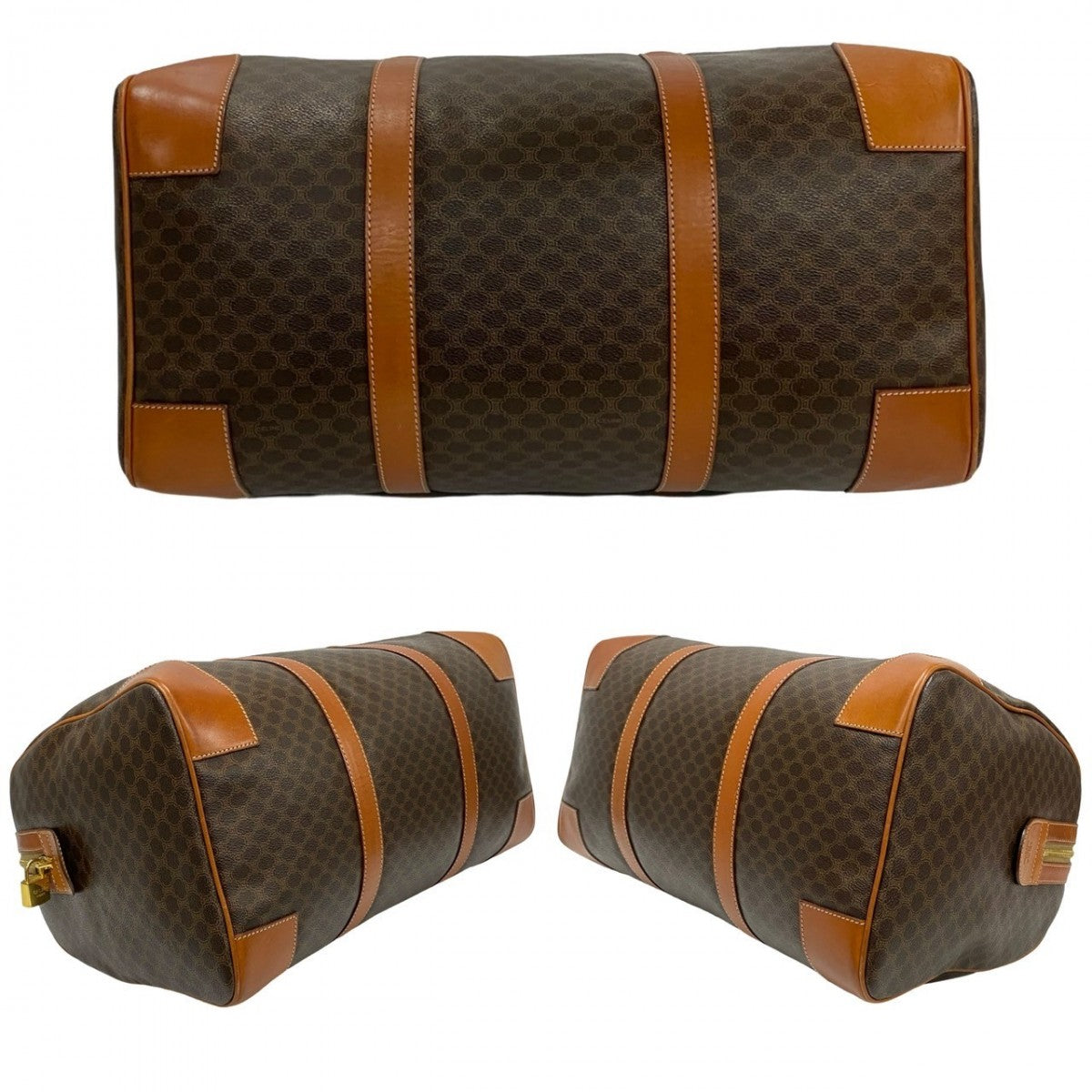 CELINE Boston Duffel bag Leather, PVC Brown Macadam Blason Pattern Women Used Authentic