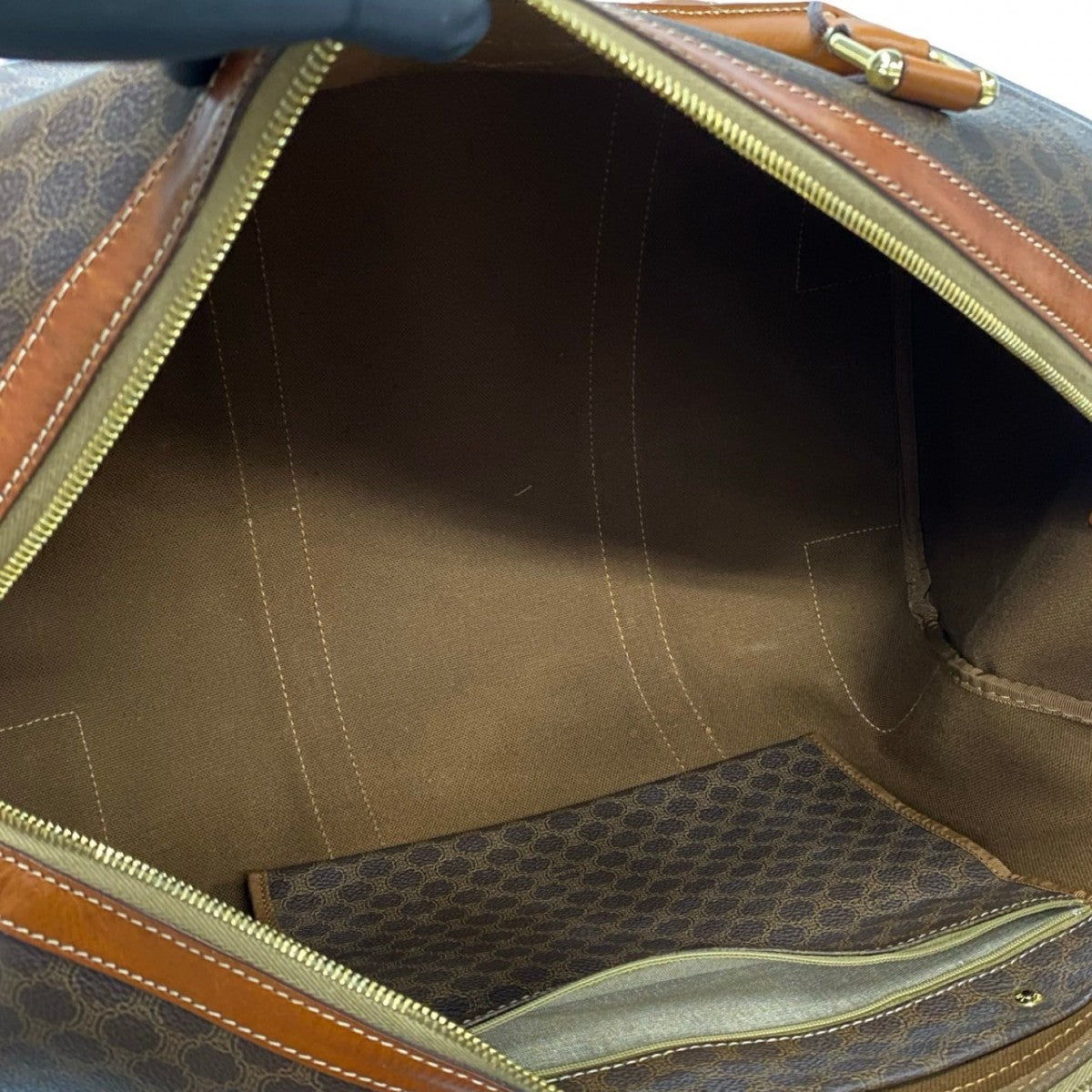 CELINE Boston Duffel bag Leather, PVC Brown Macadam Blason Pattern Women Used Authentic