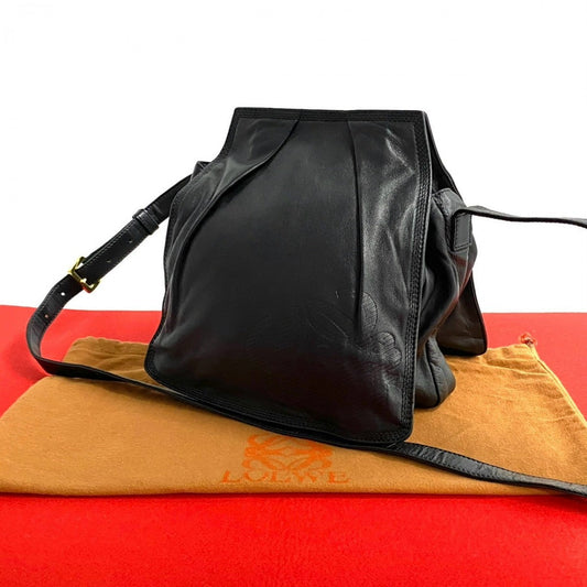 LOEWE Shoulder Bag leather black Anagram logo Women Used Authentic