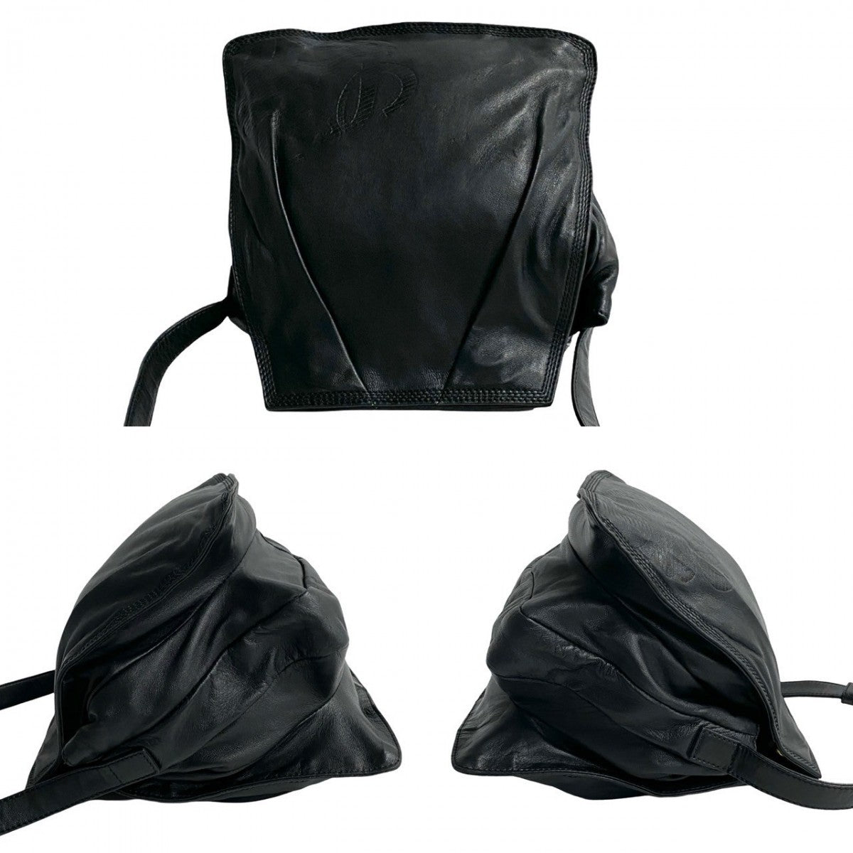 LOEWE Shoulder Bag leather black Anagram logo Women Used Authentic