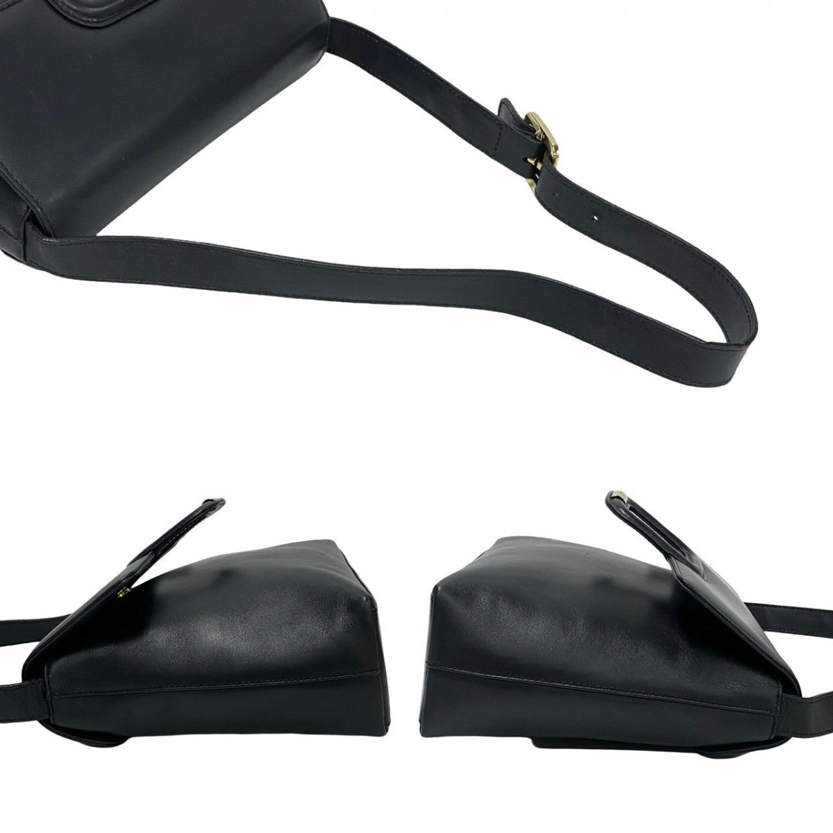 GUCCI Shoulder Bag leather Navy logo Metal Women Used Authentic