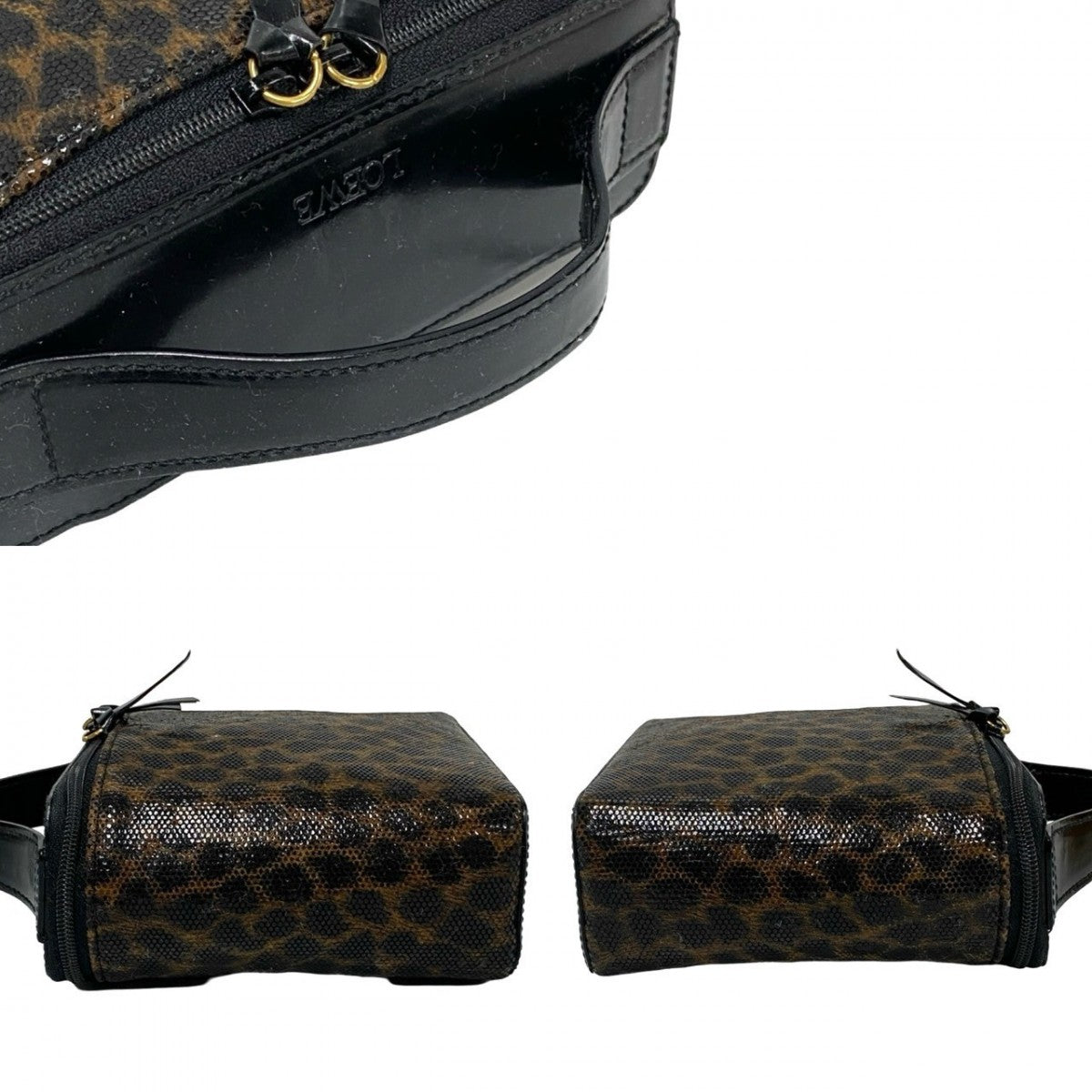 LOEWE Handbag Patent leather, PVC black Leopard Leopard Pattern Women Used Authentic