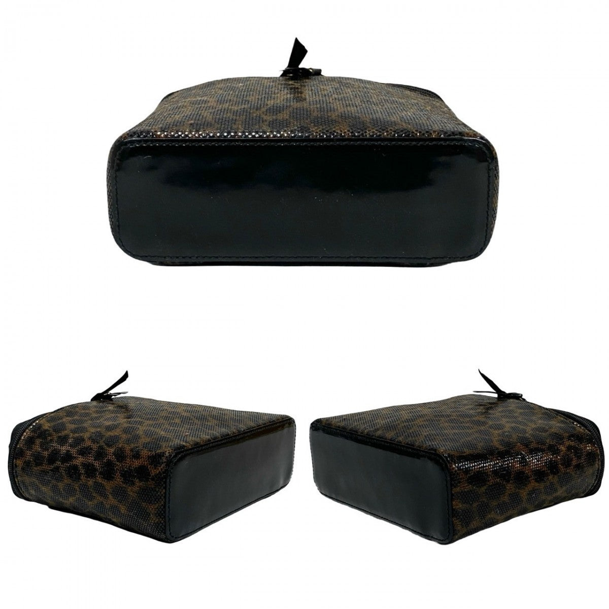 LOEWE Handbag Patent leather, PVC black Leopard Leopard Pattern Women Used Authentic