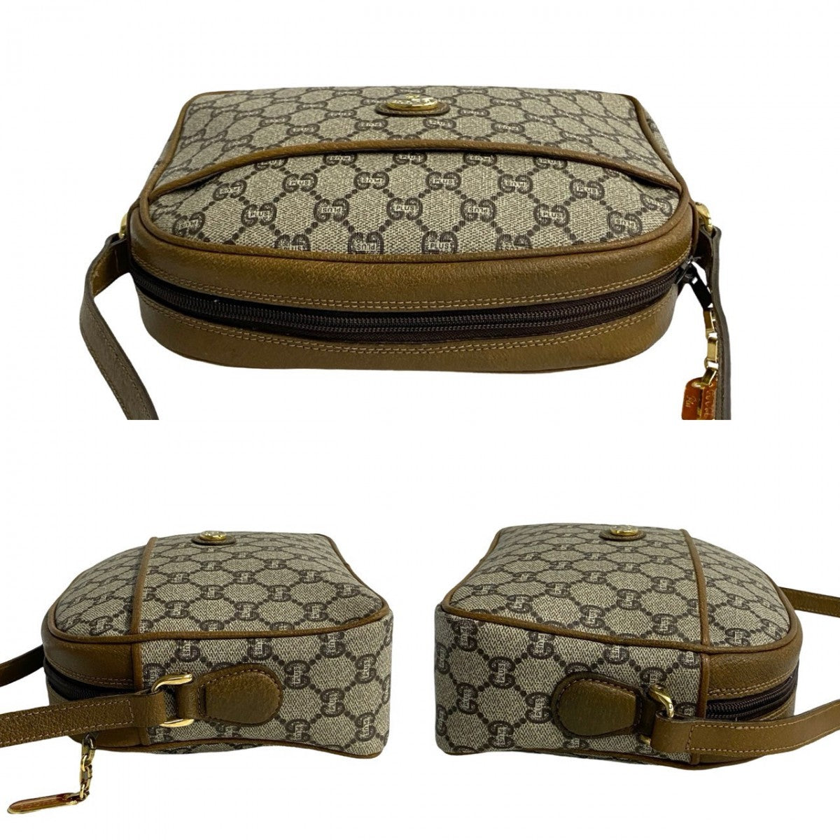 GUCCI Shoulder Bag Leather, PVC Brown Gucci Plus logo Metal Old Gucci Women Used Authentic