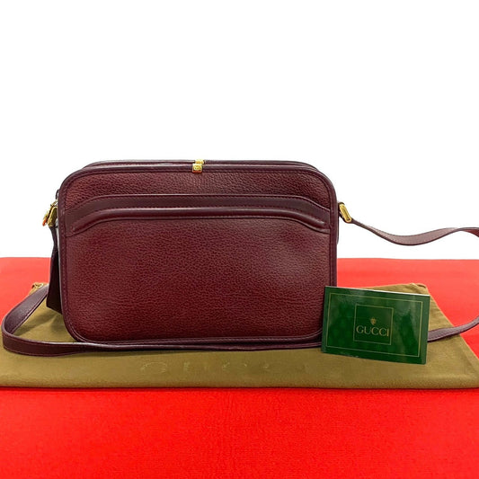 GUCCI Shoulder Bag leather wine-red GG logo Metal Women Used Authentic