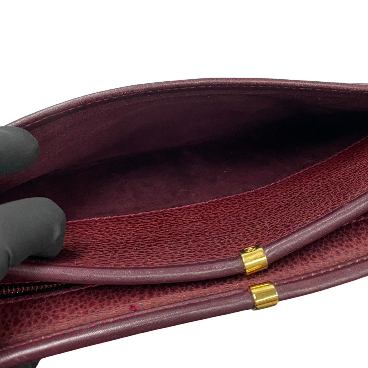GUCCI Shoulder Bag leather wine-red GG logo Metal Women Used Authentic
