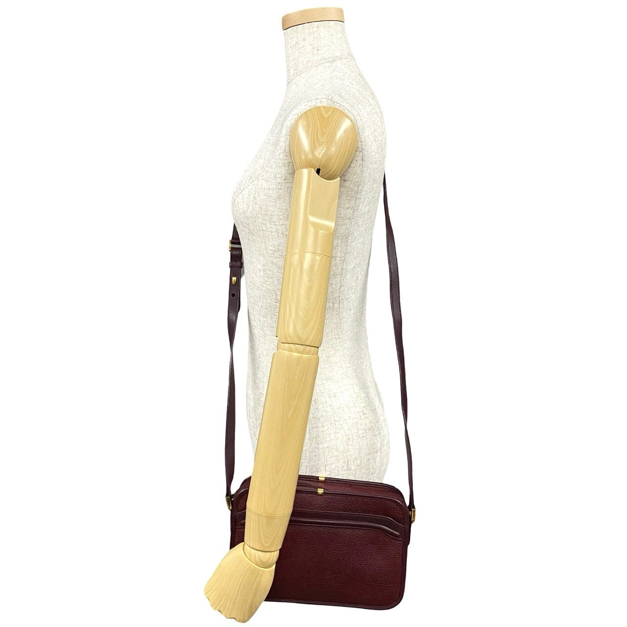GUCCI Shoulder Bag leather wine-red GG logo Metal Women Used Authentic