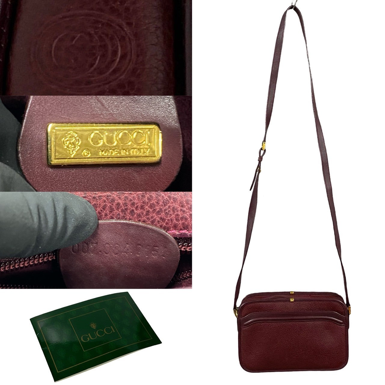 GUCCI Shoulder Bag leather wine-red GG logo Metal Women Used Authentic