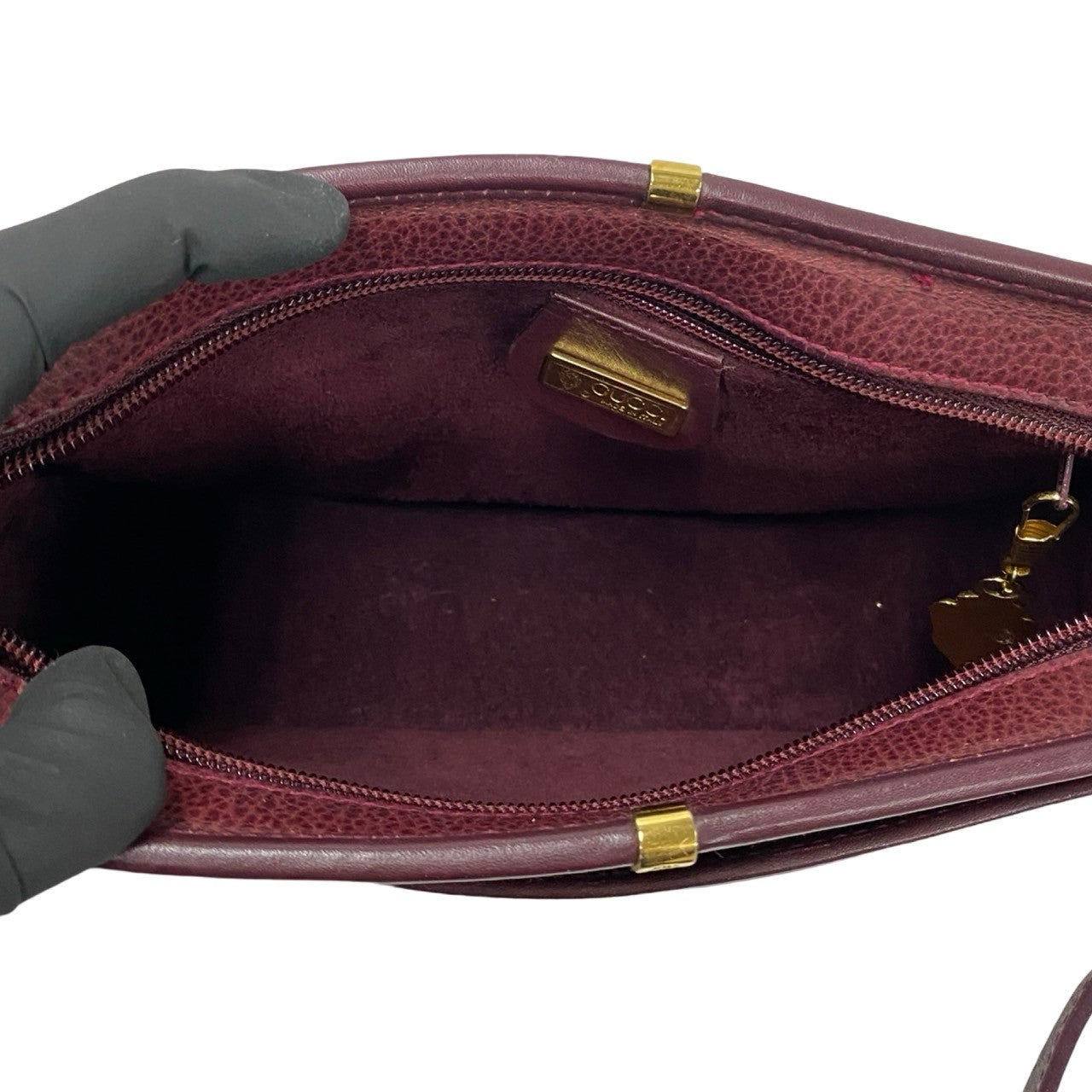GUCCI Shoulder Bag leather wine-red GG logo Metal Women Used Authentic