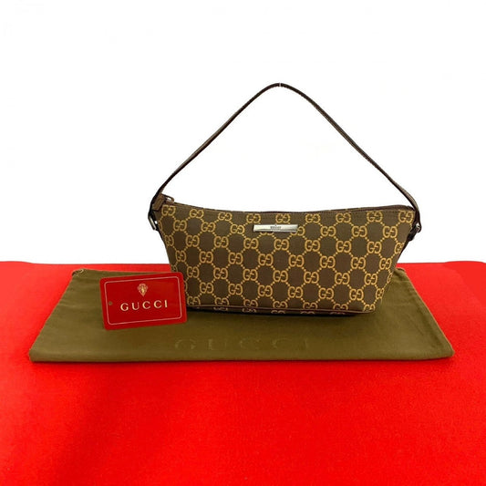 GUCCI Handbag Canvas, Leather Brown GG logo Women Used Authentic