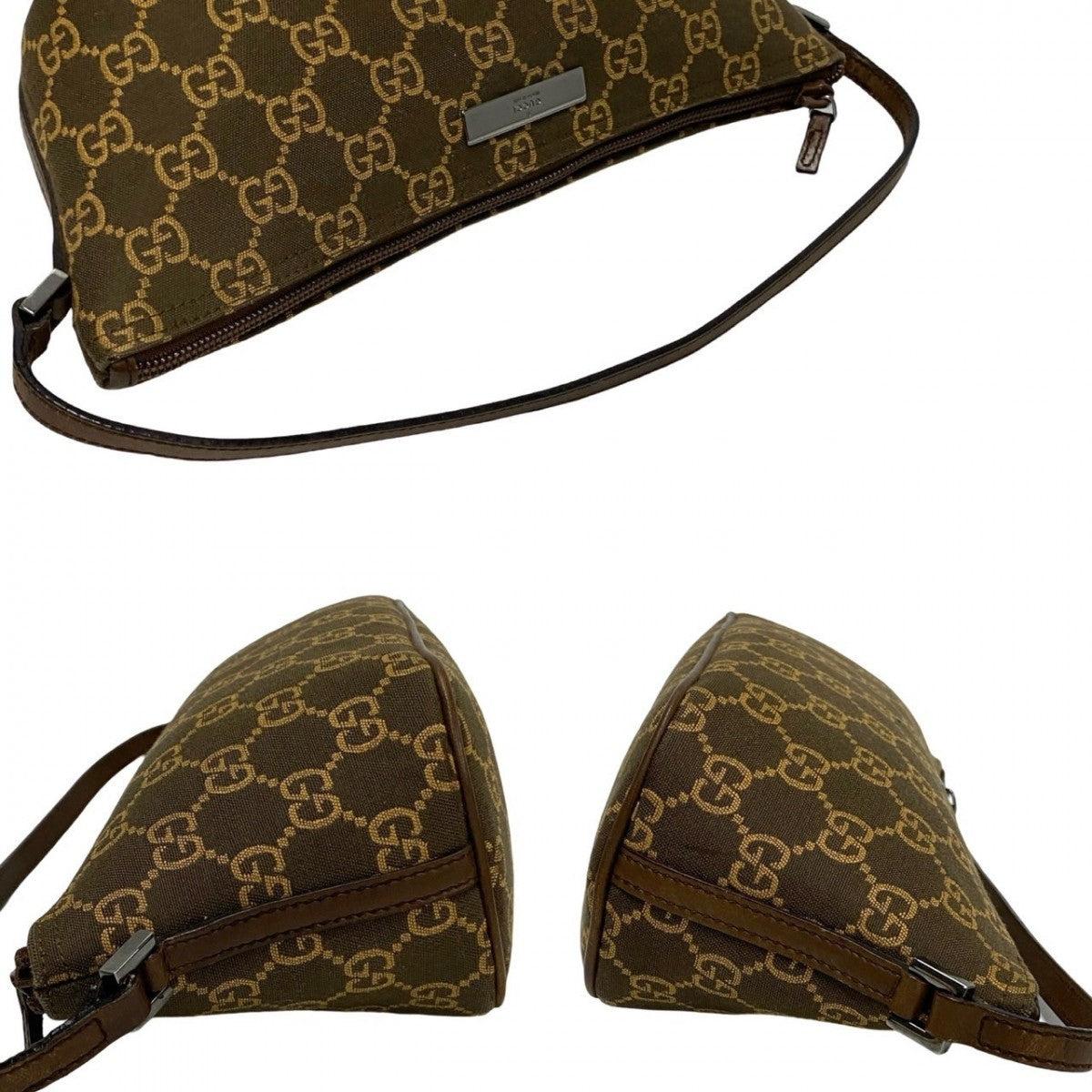 GUCCI Handbag Canvas, Leather Brown GG logo Women Used Authentic