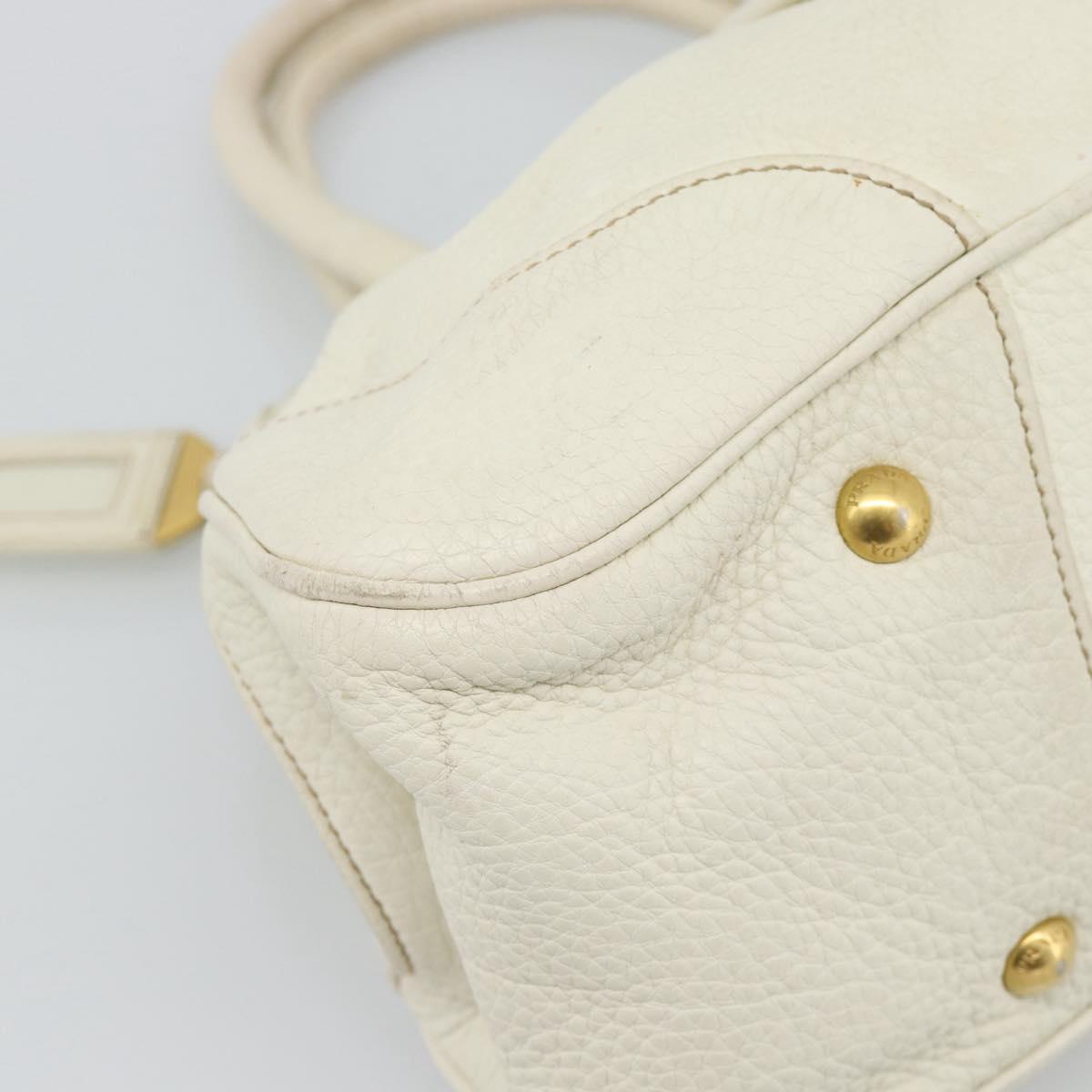 PRADA Hand Bag Vitello Daino Leather White Gold