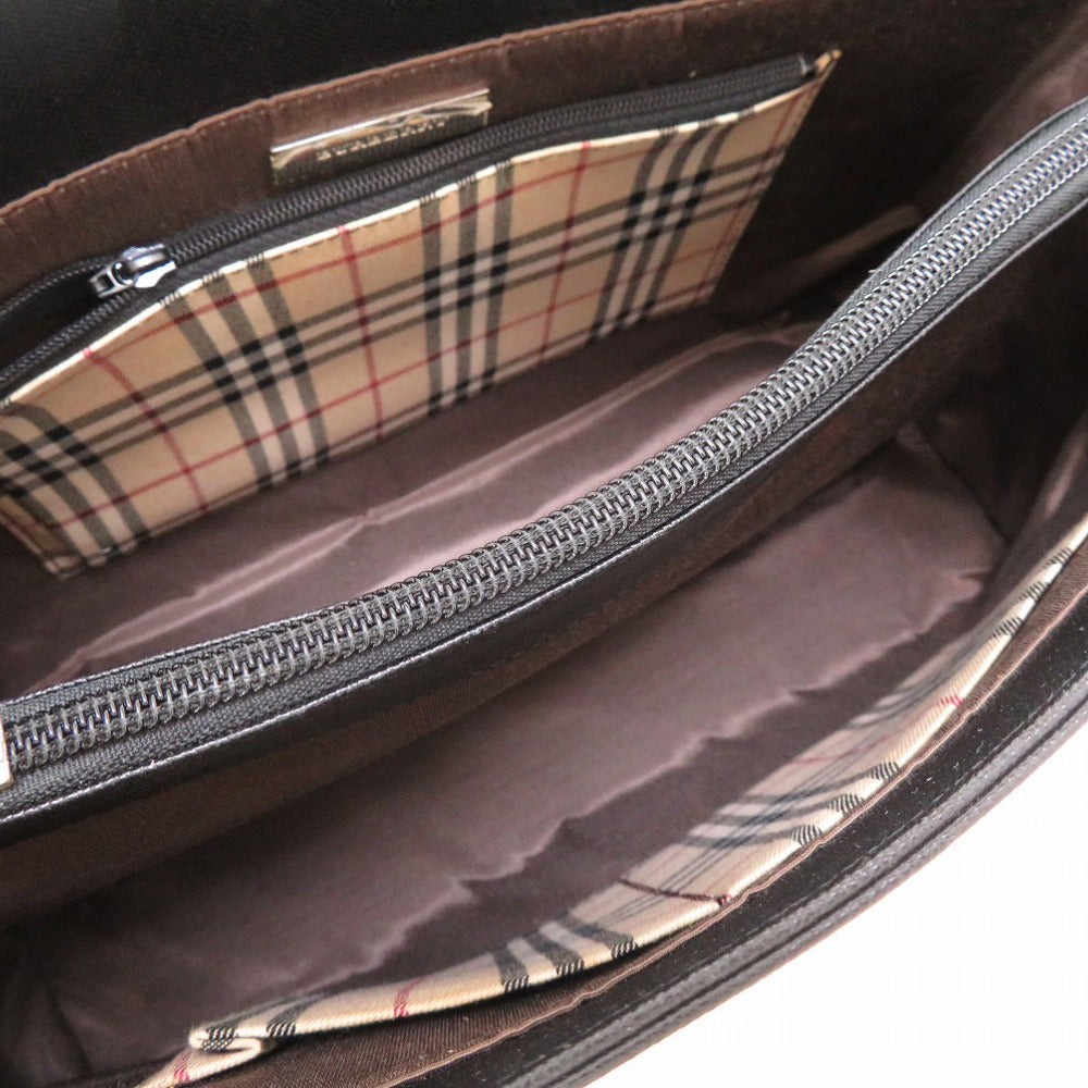 BURBERRY Handbag leather black Check Pattern Women Used Authentic