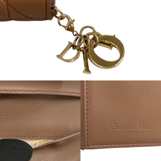 Dior Tri-fold wallet lambskin pink Lady Dior Women Used Authentic