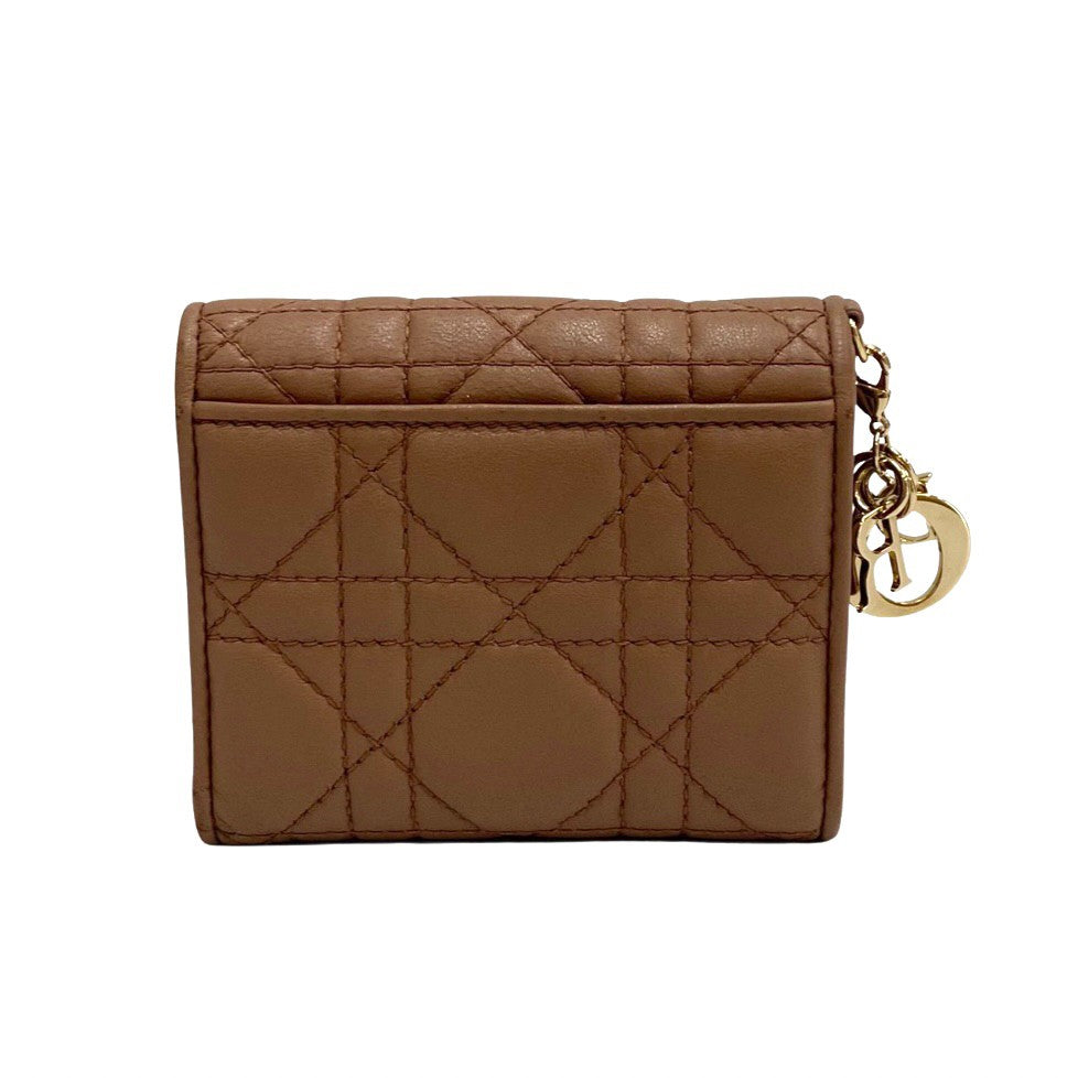 Dior Tri-fold wallet lambskin pink Lady Dior Women Used Authentic