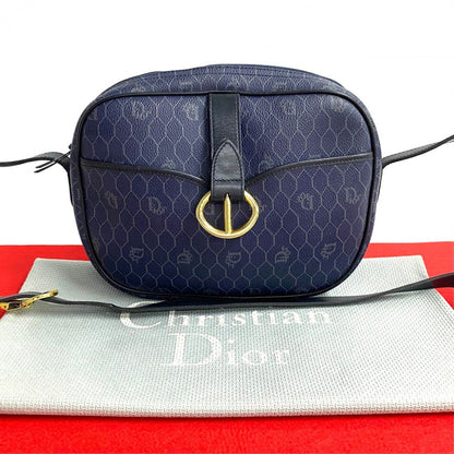 Dior Shoulder Bag Leather, PVC Navy Honeycomb Pattern Women Used Authentic