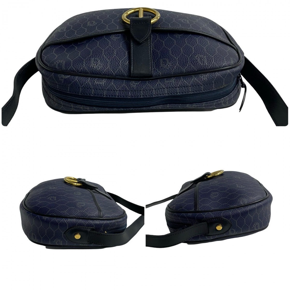 Dior Shoulder Bag Leather, PVC Navy Honeycomb Pattern Women Used Authentic