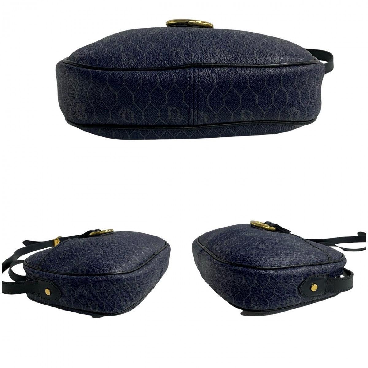 Dior Shoulder Bag Leather, PVC Navy Honeycomb Pattern Women Used Authentic