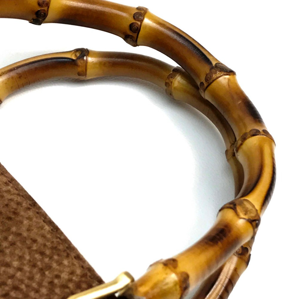 GUCCI Handbag 000123 Suede/Leather, Bamboo Brown Shoulder Bamboo handle Women Used Authentic
