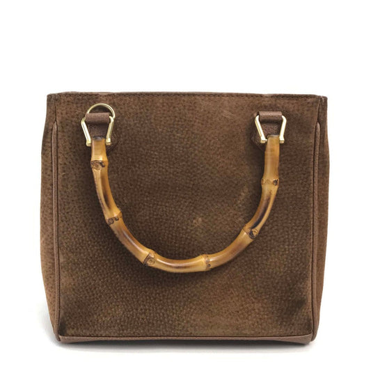GUCCI Handbag 000123 Suede/Leather, Bamboo Brown Shoulder Bamboo handle Women Used Authentic