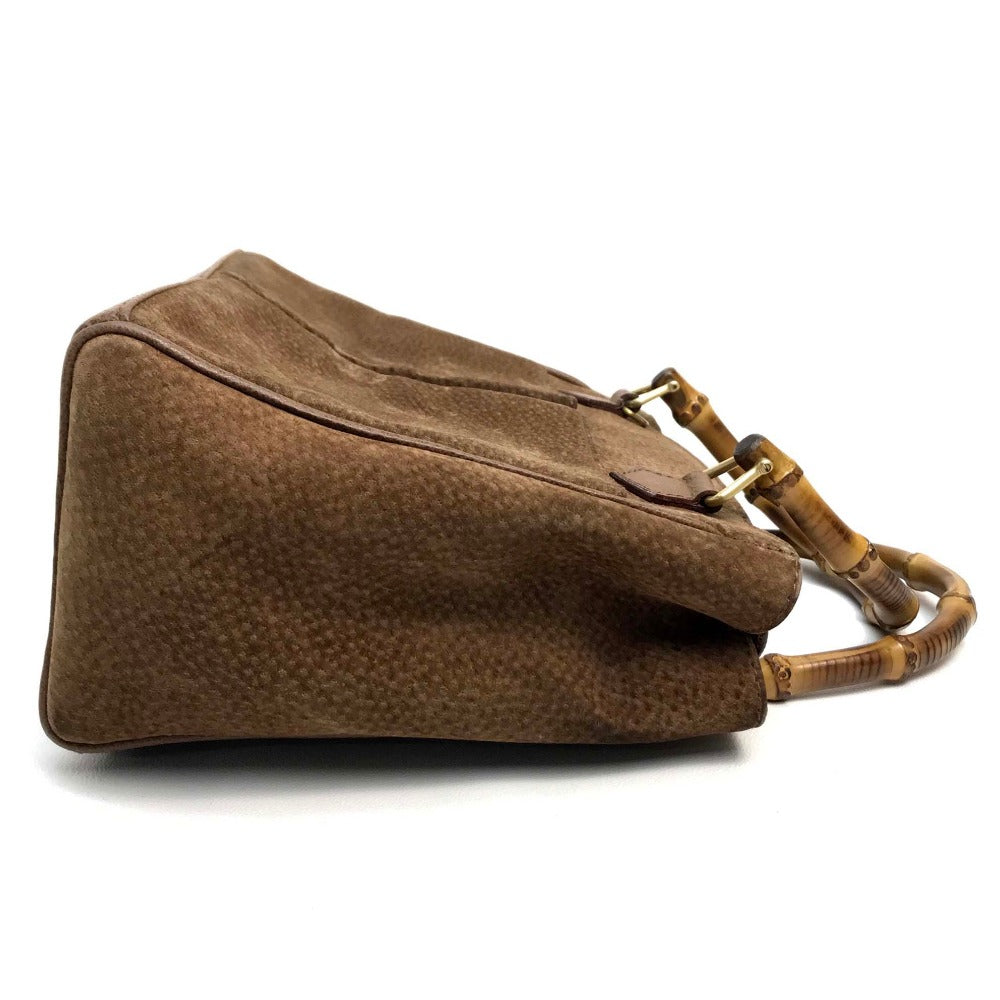 GUCCI Handbag 000123 Suede/Leather, Bamboo Brown Shoulder Bamboo handle Women Used Authentic