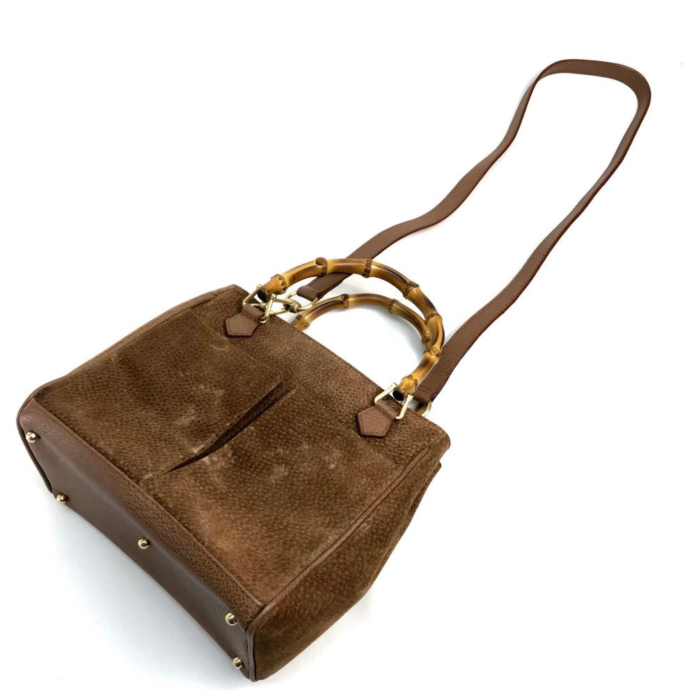 GUCCI Handbag 000123 Suede/Leather, Bamboo Brown Shoulder Bamboo handle Women Used Authentic