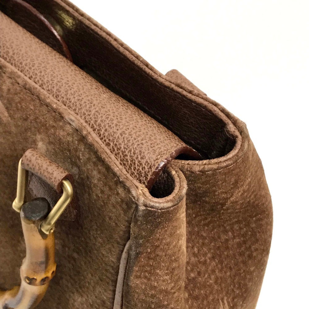 GUCCI Handbag 000123 Suede/Leather, Bamboo Brown Shoulder Bamboo handle Women Used Authentic