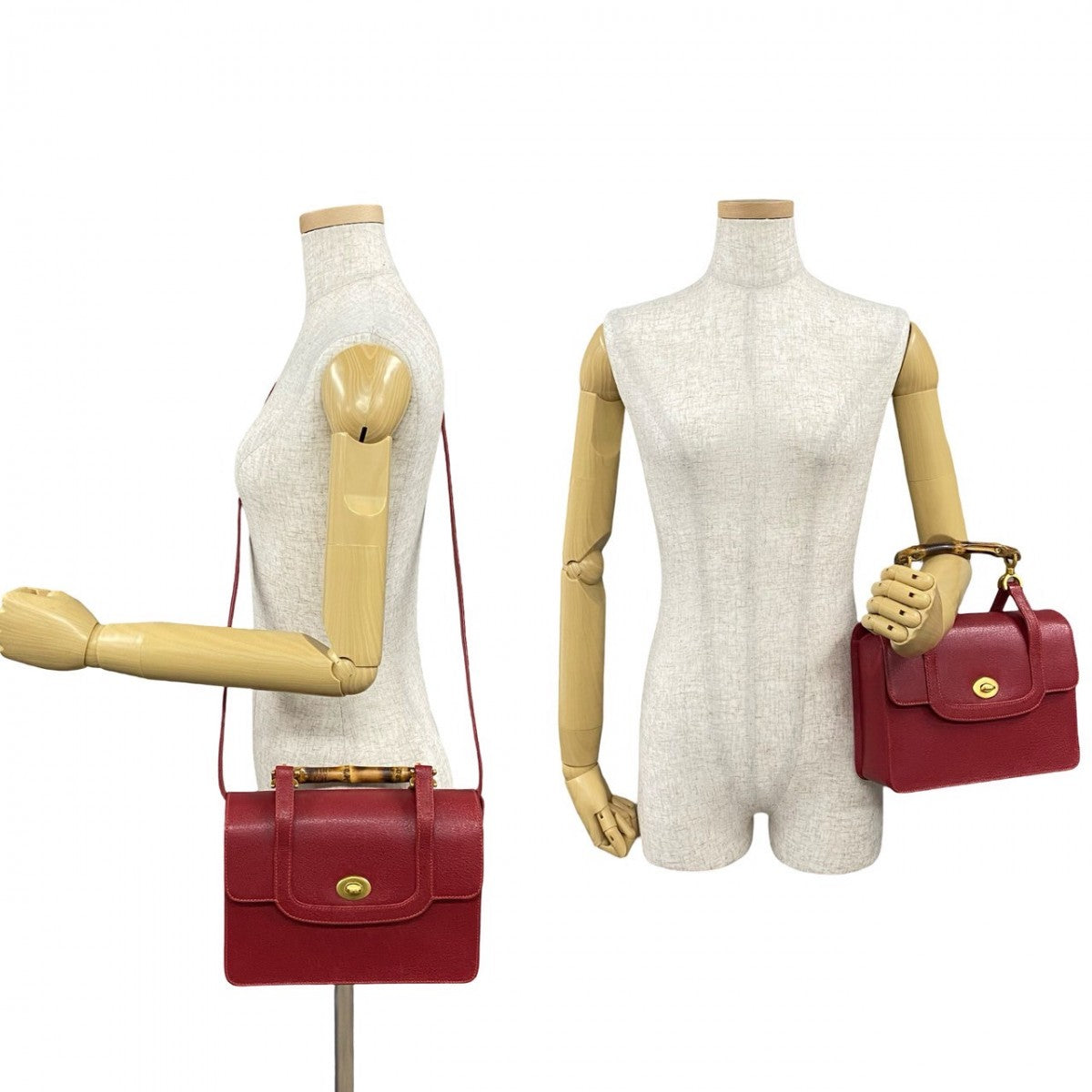 GUCCI Shoulder Bag leather Red Bamboo Old Gucci Women Used Authentic