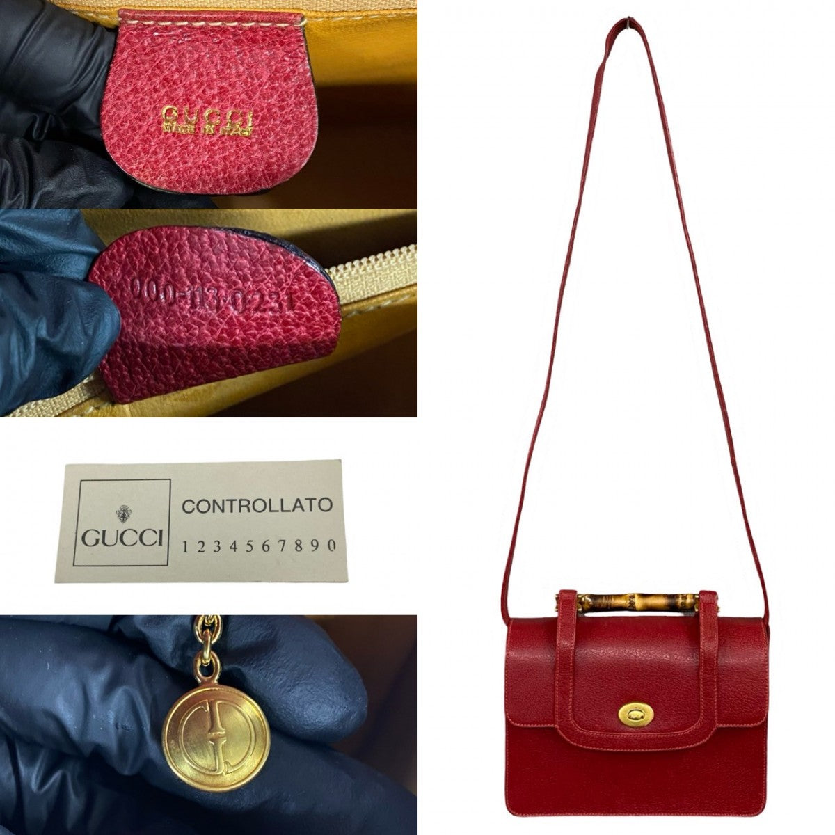 GUCCI Shoulder Bag leather Red Bamboo Old Gucci Women Used Authentic
