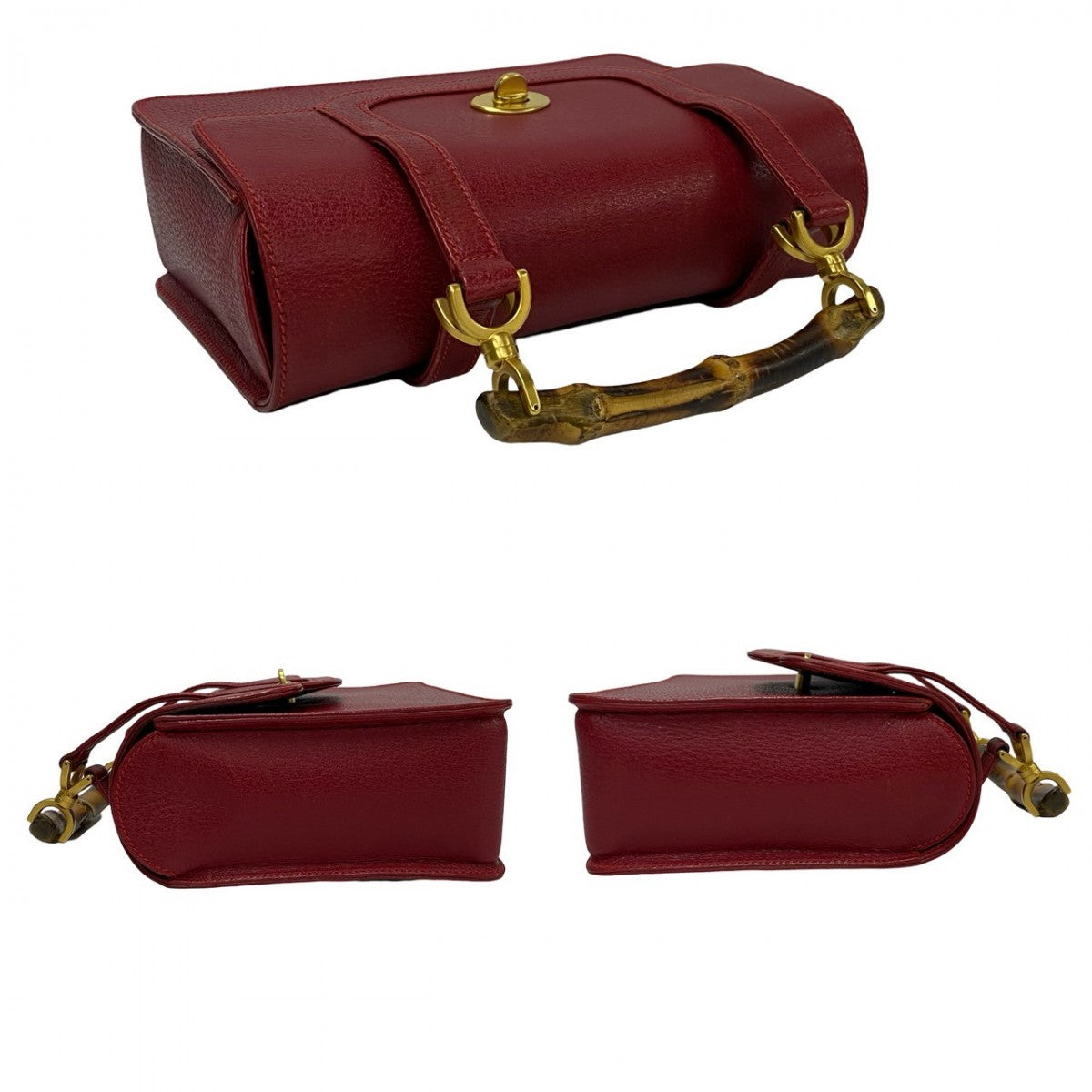 GUCCI Shoulder Bag leather Red Bamboo Old Gucci Women Used Authentic