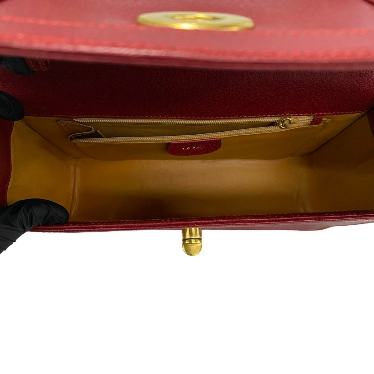GUCCI Shoulder Bag leather Red Bamboo Old Gucci Women Used Authentic