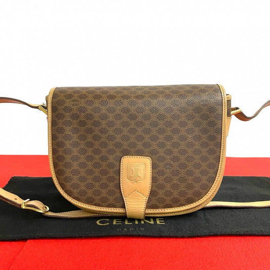 CELINE Shoulder Bag Leather, PVC Brown Macadam Blason Triomphe Pattern Women Used Authentic